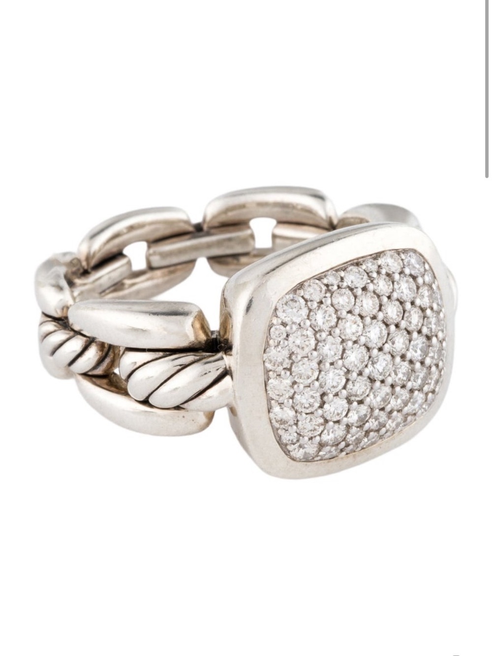 David Yurman Sterling Silver Pave Diamond Cushion Ring - White
